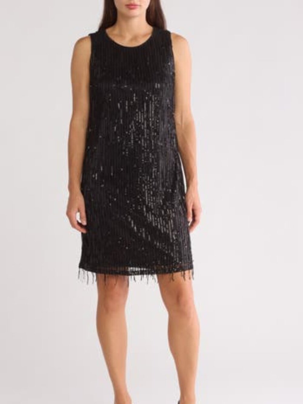 Nanette By Nanette Lepore Womens Black Sequin Fringe Hem Sheath Dress Size 16